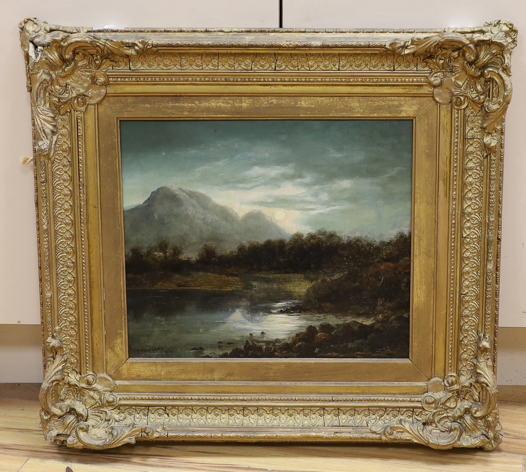 Arthur Gard (19th / 20th. C), oil on board, mountainous river landscape, signed and dated, ‘97, 34 x 41cm, ornate gilt frame